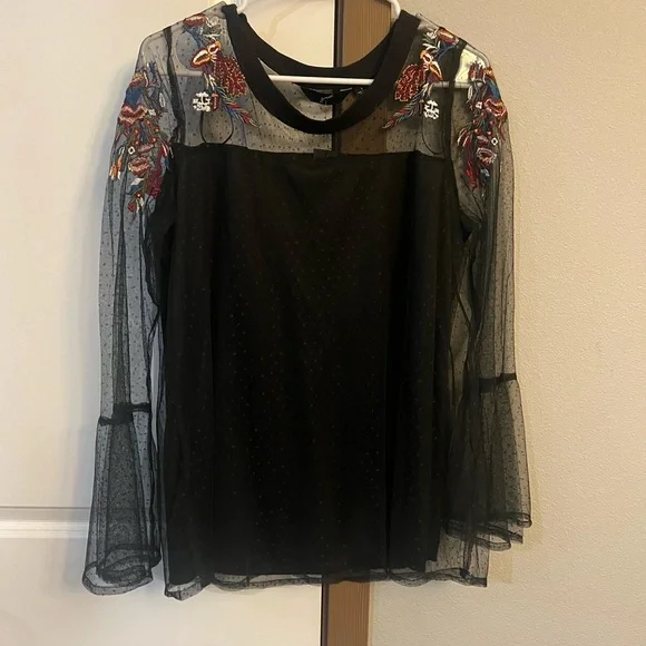 NWT GNW Embroidered Whimsigoth Black Mesh Top - Picture 1 of 9